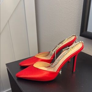 Amina Muaddi Red Slingback Heels with Stiletto
